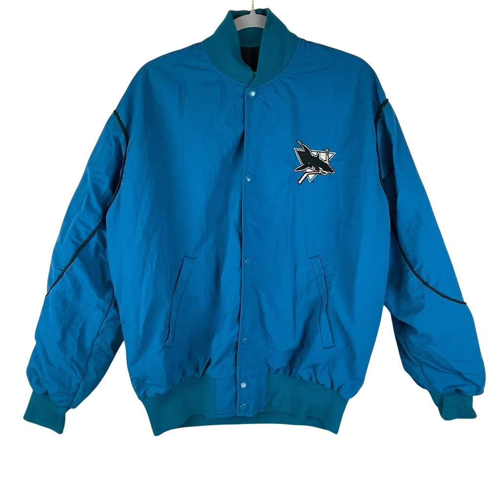Vintage Starter San Jose Sharks Jacket Men Large Teal NHL Bomber Windbreaker USA